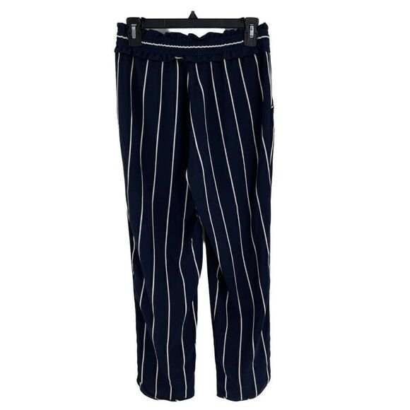 Zara Trafaluc Relaxed Tapered Leg Vertical Stripe Crop Pants Tie Waist Navy XS - Picture 5 of 10